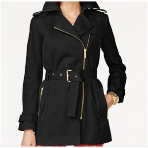 MICHAEL Michael Kors Belted‎ Asymmetrical Raincoat Jacket Black Small Women’s